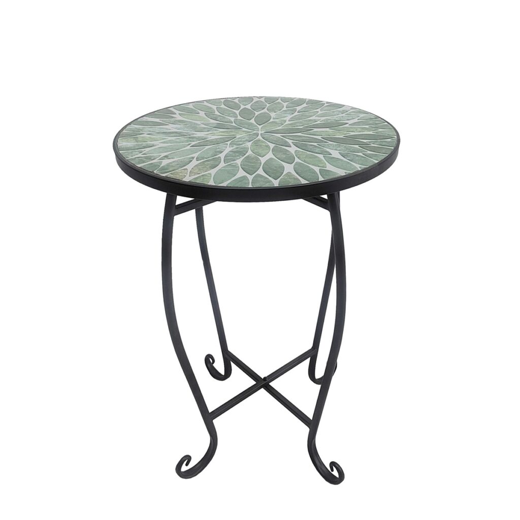 Mosaic Leaf Design Metal Garden Side Table 5029936998057 2